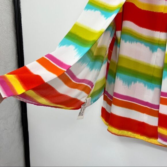 New Directions Striped Colorblock Pink Orange Back Slit Cape Sleeveless Tank Top - Picture 5 of 10